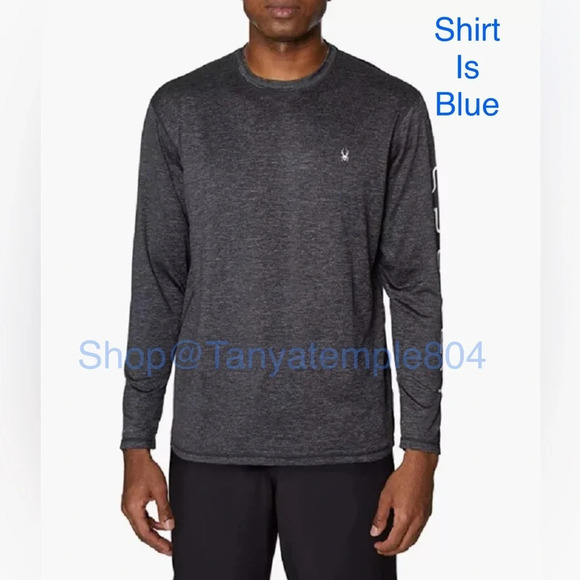 Spyder Swim Mens Long Sleeve Rashguard Shirt Blue Medium - Picture 5 of 13